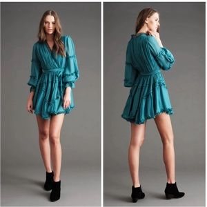 NWT Haute Hippie Lynne Smocked Waist Bisque(green) Bay Mini Dress MSRP$495 Size2